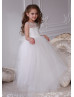 Illusion Neck Ivory Lace Tulle V Back Flower Girl Dress